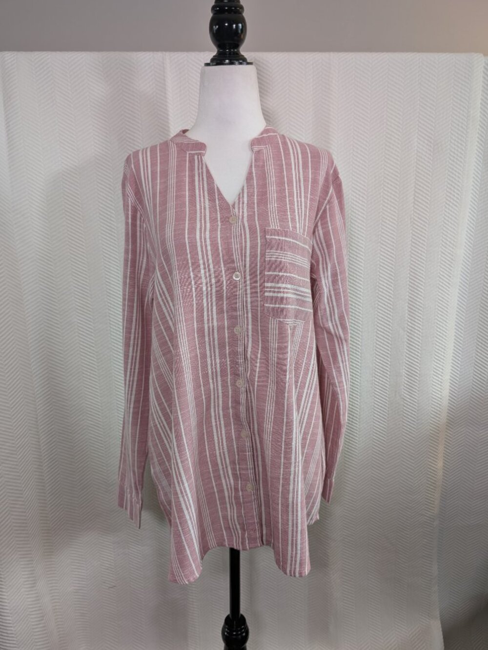 Stella Morgan Pink & White Striped Button Down Shirt Medium Coastal Beachy